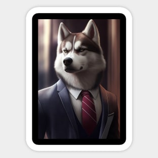 Adorable Husky Dog Wearing A Suit - Unique Wildlife Graphic For Fashion Lovers Sticker